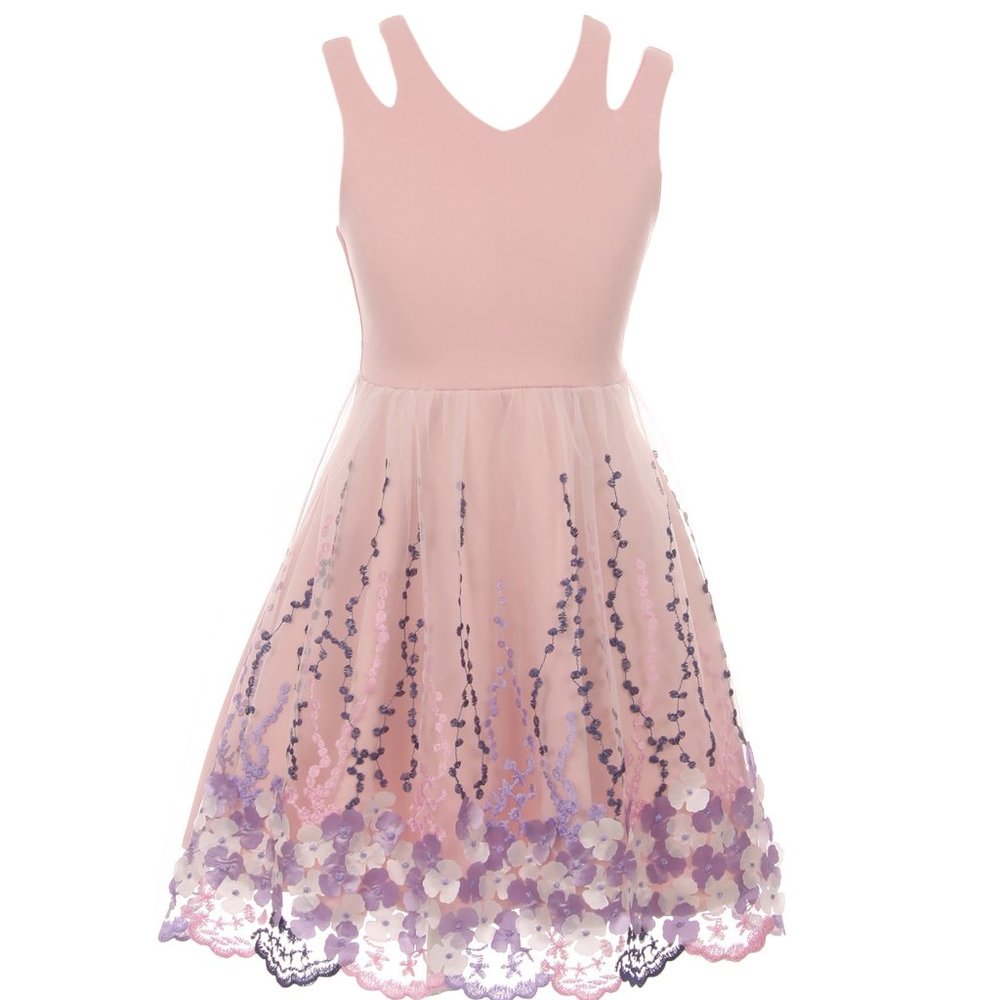Sleeveless Tulle Embroidered Flowers Easter Special Occasion Flower Girl Dress